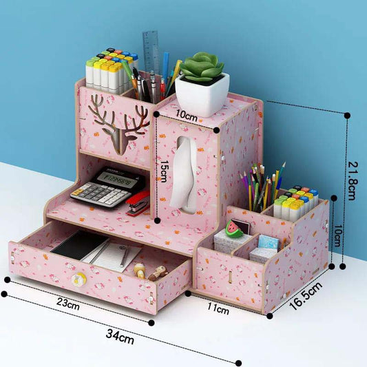 Creative Wooden Pen Holder Office Desk Shelf Student Home Small Object Storage Box