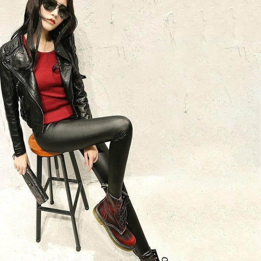 Faux Leather Leggings Wear Thin Women's Black Feet Trousers Are Thin, Tight-fitting Elastic Large-size Women's Gloss Pants