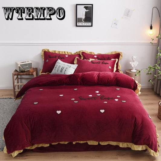 Fleece Fabric Winter Duvet Cover Set Warm Christmas Bedding Set Bedsheet Warm Duvet Cover Set
