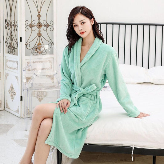 Flannel Nightgown Thick Coral Fleece Bathrobe Ladies Homewear Sleep Long Sleeve Autumn and Winter Leisure Long