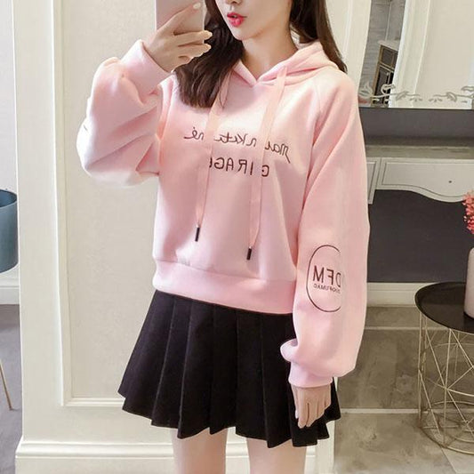 Thickened Hooded Character Tops for Women Spring and Autumn All-match Loose Long-sleeved Tops