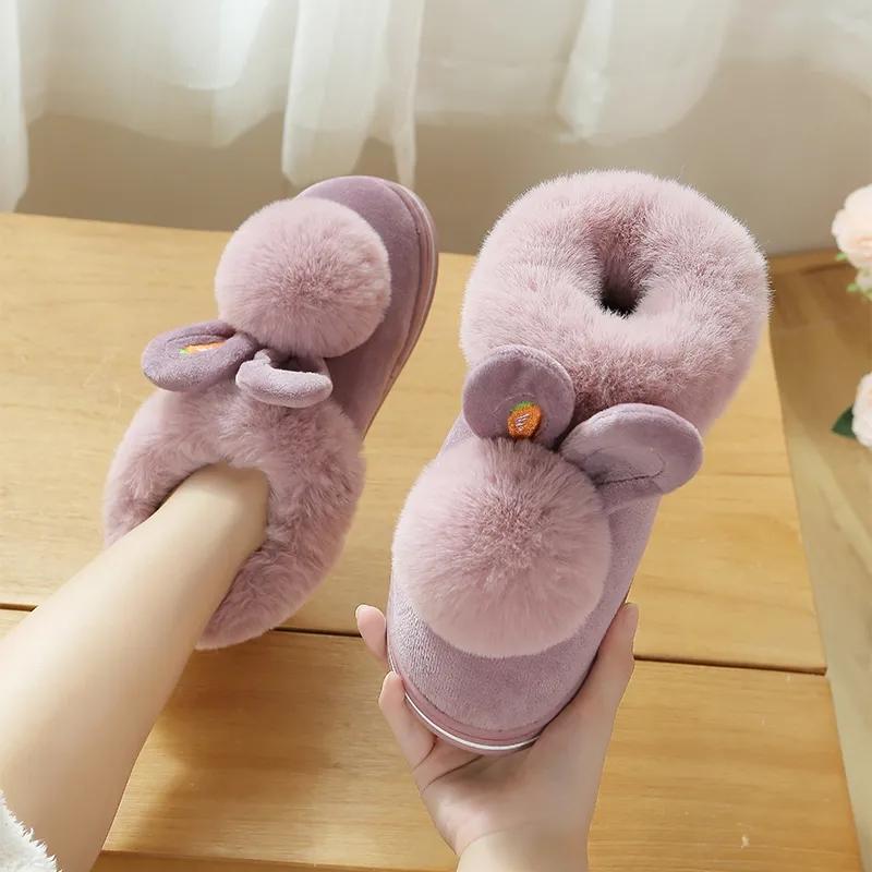 Winter Cotton Slippers Women's Bags and Indoor Home Couples Non-slip Thick Bottom Hair Slippers Men