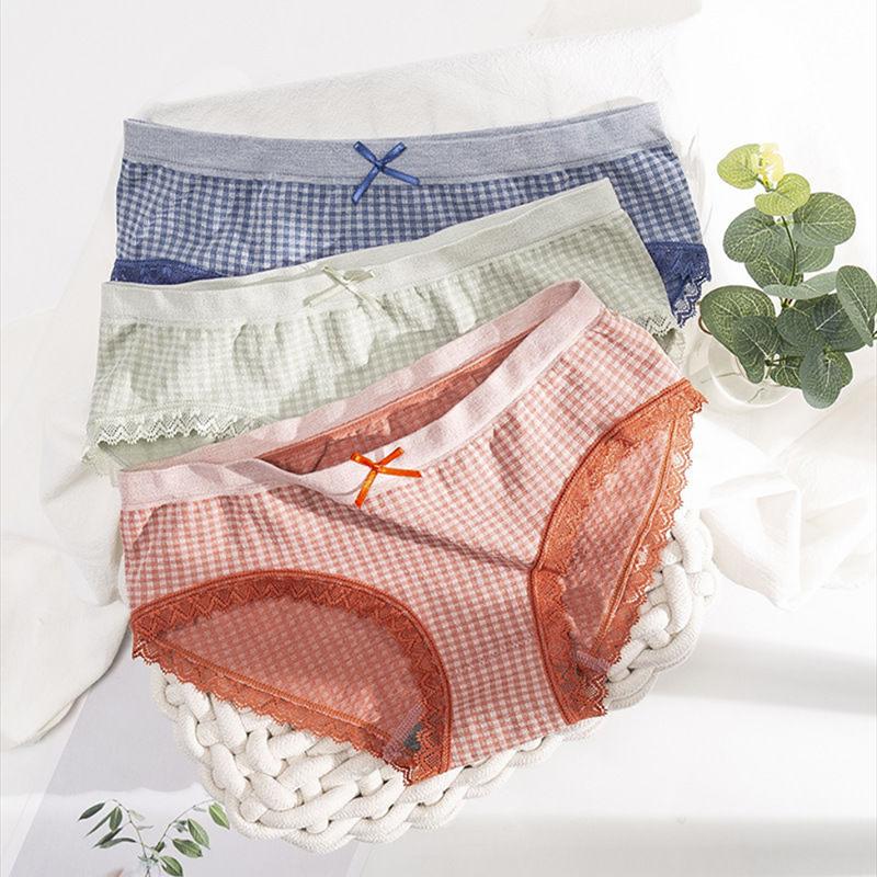 3pc Women's Panties Graphene Cotton Antibacterial File No Trace Middle Waist Sweet Student Girl