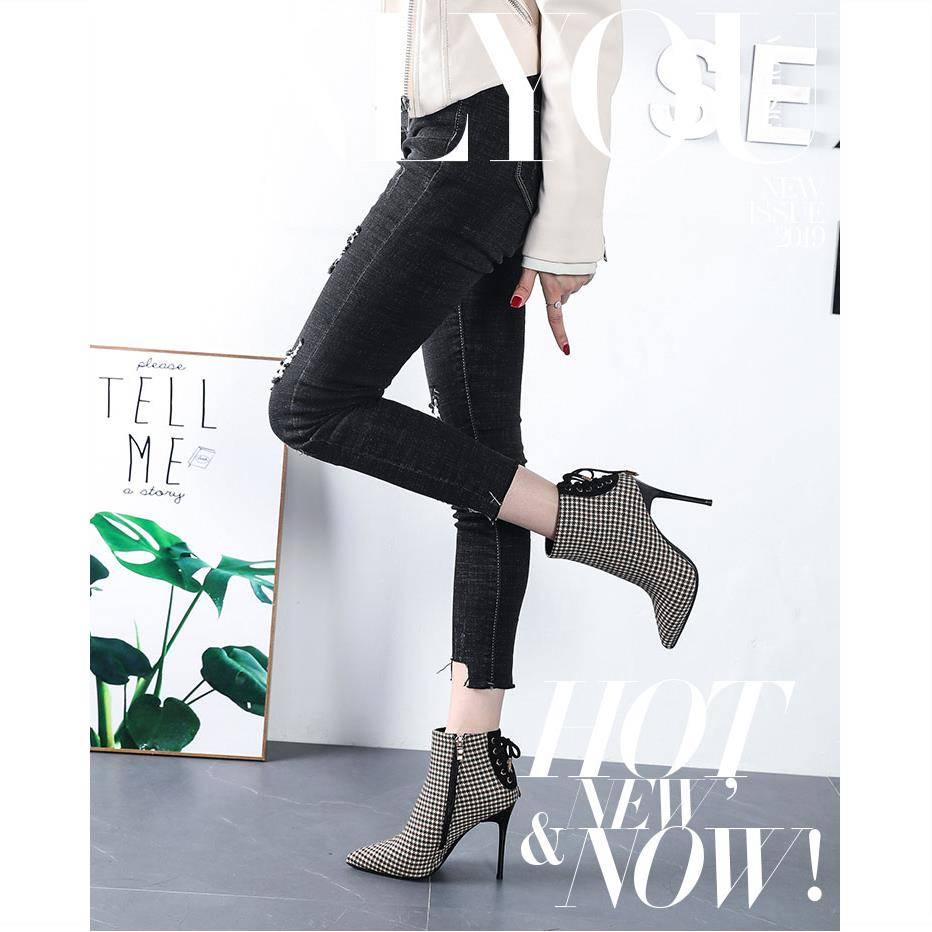 Fashion Boots Autumn Winter Pointed Martin Boots Female Stiletto High Heel Boots Straps Women's Boot