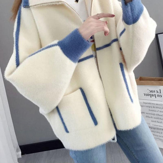 Autumn and Winter Fashion Knitted Cardigan Long Sleeve Lapel Short Sweater Thick Casual Jacket