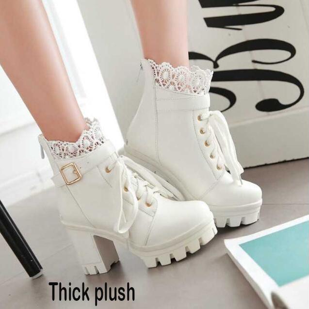 Martin Boots Waterproof Platform High-heeled Boots Lace Autumn and Winter Women's Shoes Boots Botas