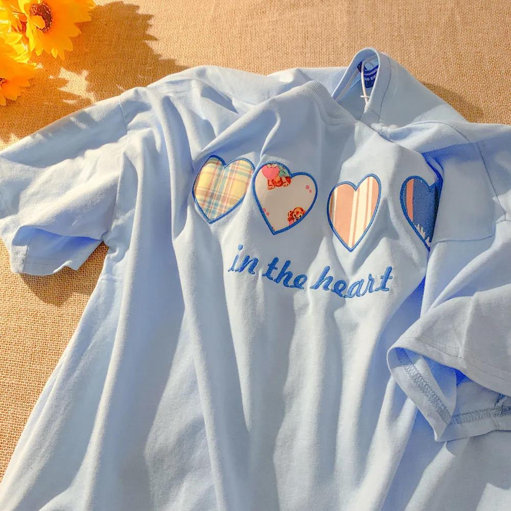 Embroidery Loose Basic T Shirt Summer Short Sleeve T-Shirts for Women Harajuku Kawaii Funny Student Tshirt