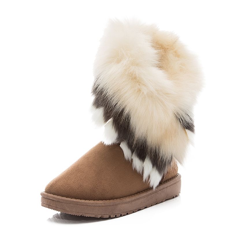Plush Women's Shoes Winter Snow Boots Cotton Shoes Plus Velvet Flat-bottomed Middle Tube Warm Shoes Winter Boots