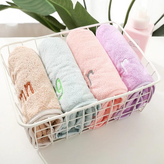 2 PCS Fiber Face Bath Towel Coral Velvet Soft Absorbent Dry Hair Towel Large Face Towel Not Shed Hair Embroidered Quick-Dry Towels for Home Bathroom