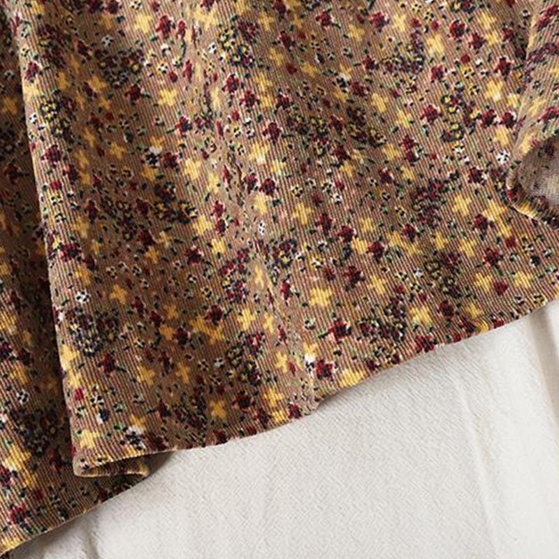 Autumn/winter Stitching Straps Slimming Knitted Long Dress Fashion All-match Corduroy Floral Dress