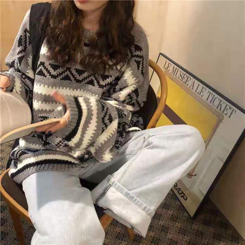 Autumn and Winter Long-sleeved Loose Jacket Fashion Korean Pullover Coat Round Neck Casual Female Student Sweater