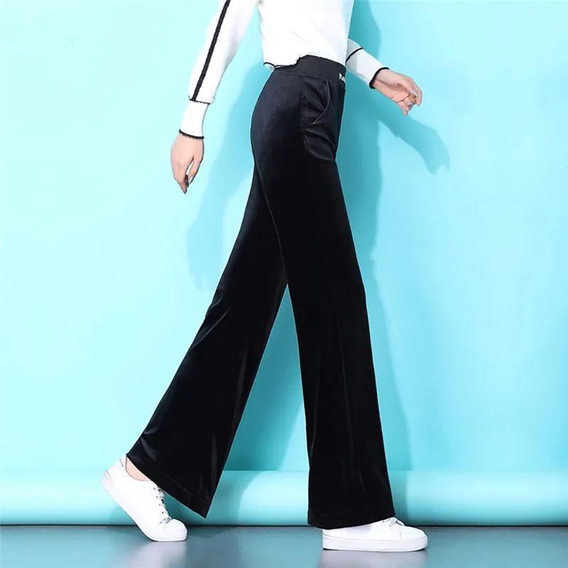 WTEMPO High Waist Soild Color Trousers Women's Wide-leg Pants Super Long Elastic Waist Straight Loose Casual