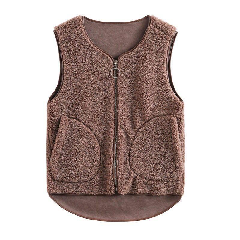 Winter Warm Vest Women Fashion Velvet Vest Casual Sleeveless Pocket Vest Female Cashmere Cardigan