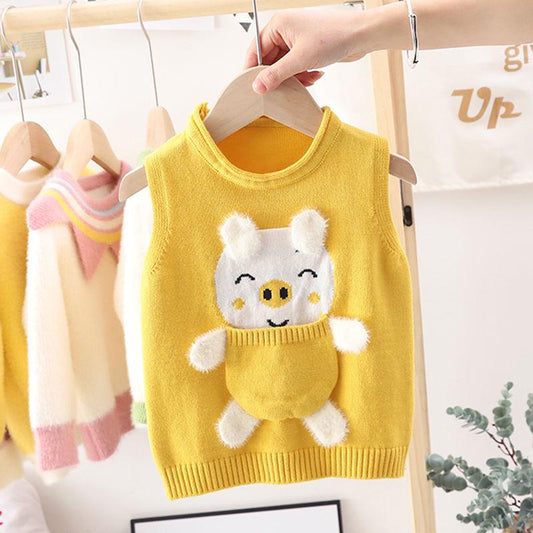 Girls' Waistcoat Sweater Lace Round Neck Children's Sweater Thin Section