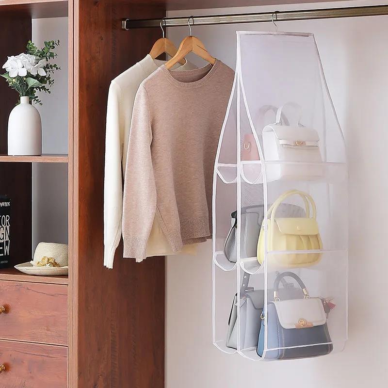 6/8 Pocket Bags Hanging Bags Handbags Wallets Storage Bags Double-sided Storage Artifacts Dustproof Suspension Punch-free Bags Wardrobe Storage Bags