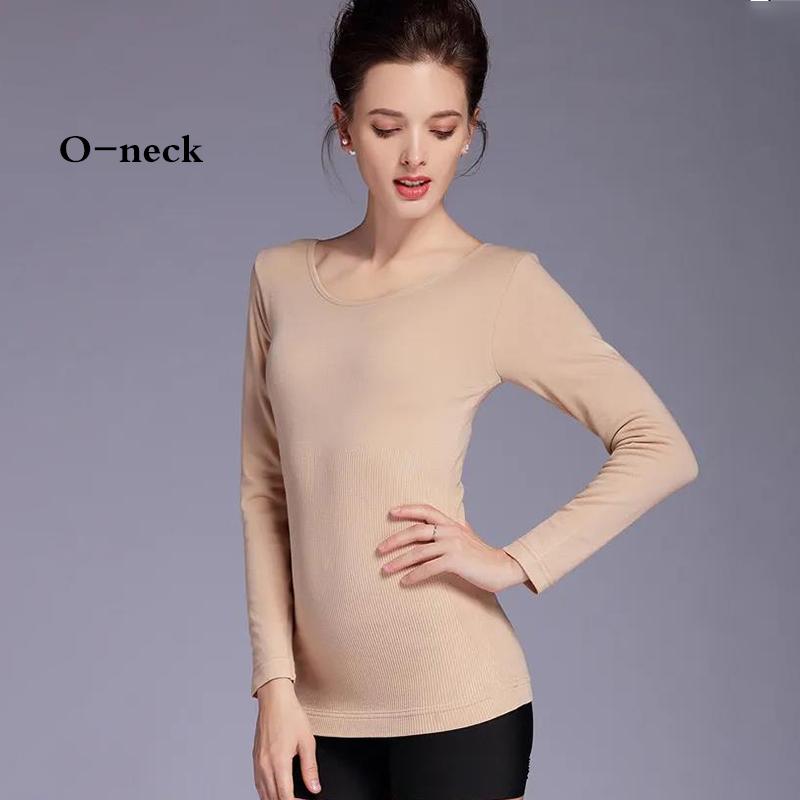 Women Winter Thermal Underwear Plus Velvet O-neck U-neck Tops Female Thicken Windproof Comfortable Soft Lining Long Sleeve High Elasticity Slim