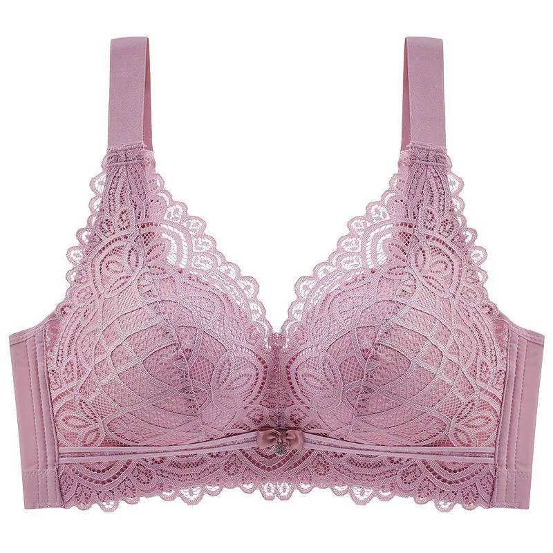 Ladies Gathering No Steel Rings Bras Thin Anti-sagging Upper Receiving Side Breast Bras Adjustable Sexy Lace Design Bras