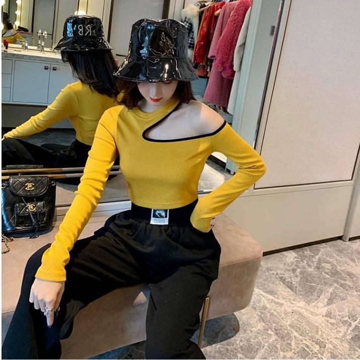Pofulove Women Long Sleeve Tight Sexy Sweaters Pullover Top Off Shoulder Sweater Knitted Warm Winter