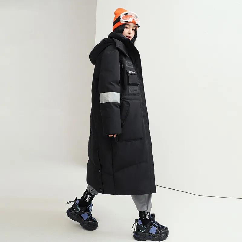 Over-the-knee Long Down Jacket Winter Men's and Women's Mid-length Tooling Thickened Korean Version Couple Decoration Body Coat Slim Coat