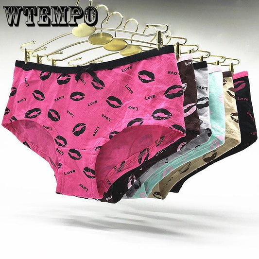 6 Pcs/Lot Funny Cartoon Prints Lady Panties Women Underwear Cute lipsbreathable Briefs