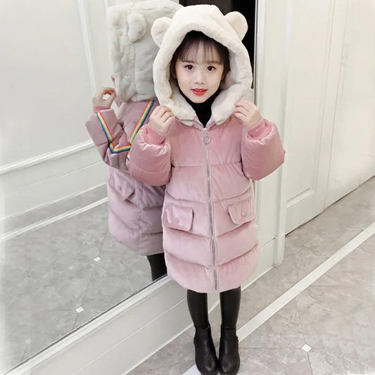 Children's Clothing Girls' Winter Clothing Mid-length Padded Coat Autumn Children's Foreign Style Padded Coat Cotton Coat Cute