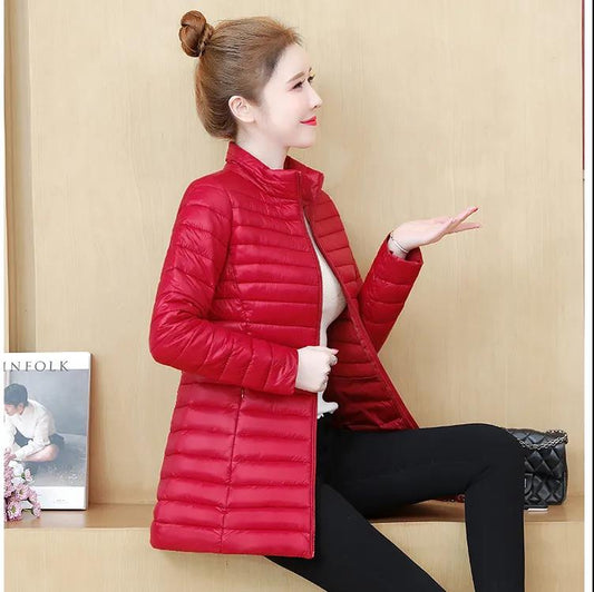 Women's Down Padded Jacket Mid-length Lightweight Cotton-padded Jacket Korean Style Plus Size Slim Winter Jacket Padded Jacket