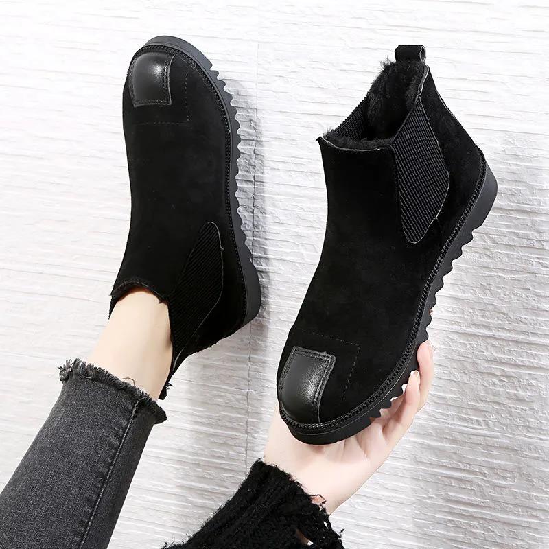 Winter Snow Boots Flat-bottomed Women's Short-tube Thick-bottomed Cotton Boots Retro Short Boots Wild and Velvet Women's Boots