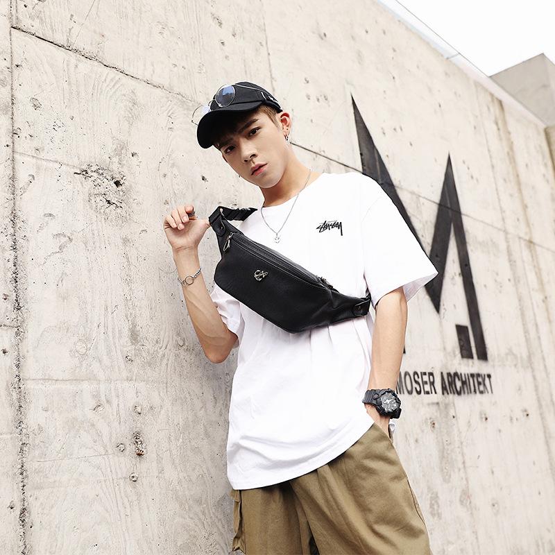 Casual Waist Bag Black Leather Rivet Chest Bag Mobile Phone Bag Outdoor Sports Shoulder Bag