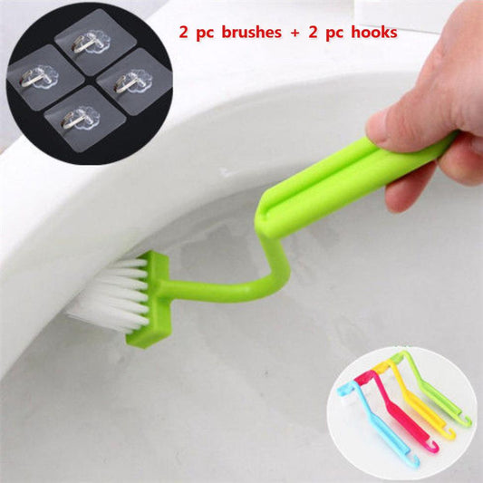 2pcs V-type Toilet Brush Clean Brush Bent Portable Scrubber Cleaner Bowl Handle