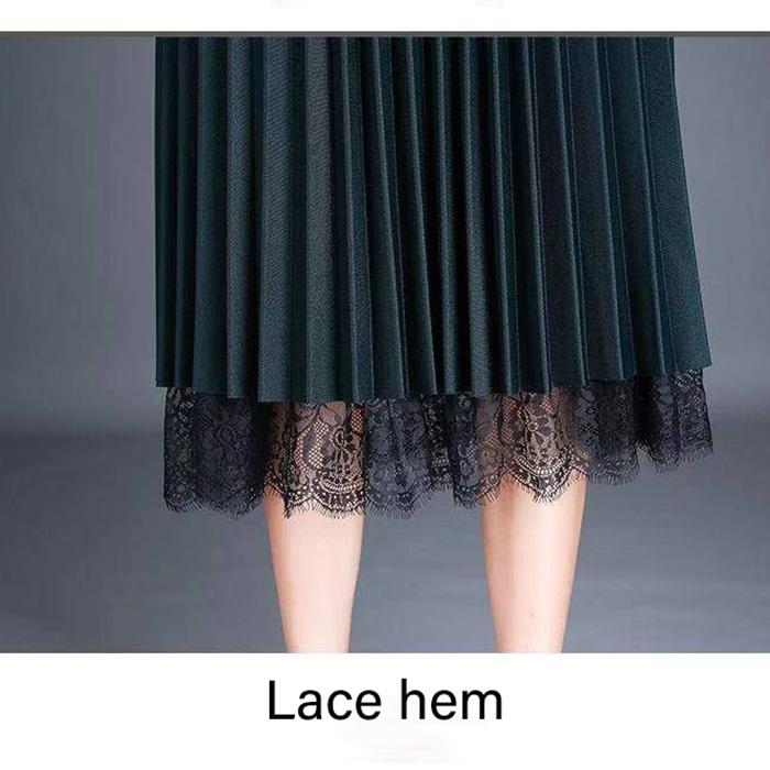 Wear on Both Sides Golden Velvet Yarn Printed Lace Skirt Woman's Mid-length Elastic Waist Pleated Skirt School Work Travel