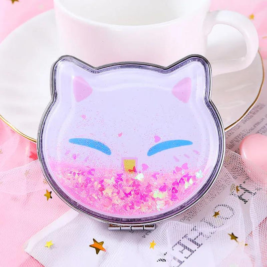 7*8cm Woman Hand-held Makeup Mirror Schoolgirl Flip Foldable Easy To Carry Quicksand Sequins Mini Vanity Mirror