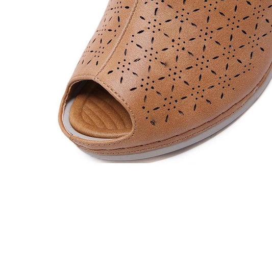 36-42 Women's Spring Summer Large Size Vintage Lightweight Thick Middle Heel Slippers Solid Color Fish Mouth Wedge Slippers