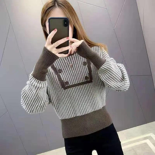 Temperament Ladies Fan Base Shirt Women's Round Neck High Waist Slim Knit Sweater Short Short Sweater Warm and Comfortable