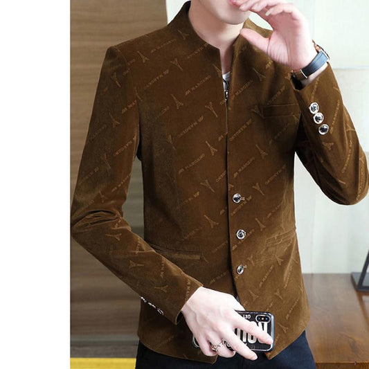 Men's Windbreaker Collarless Short Jacket Fashion Slim Round Neck Suit Jacket Trend Business Casual Suit Jacket