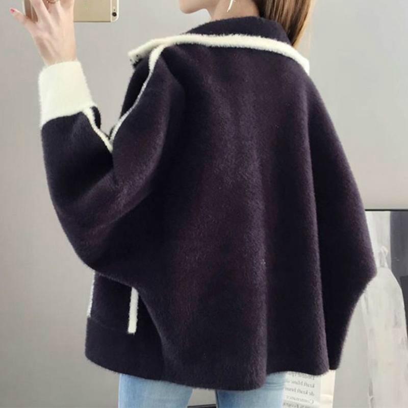 Autumn and Winter Fashion Knitted Cardigan Long Sleeve Lapel Short Sweater Thick Casual Jacket