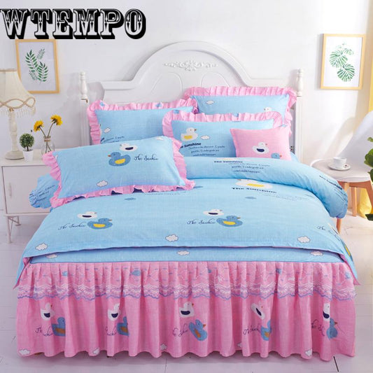 Home Supplies Kit Bedding Cotton Four-piece Winter Soft Solid Color Bed Dress Set