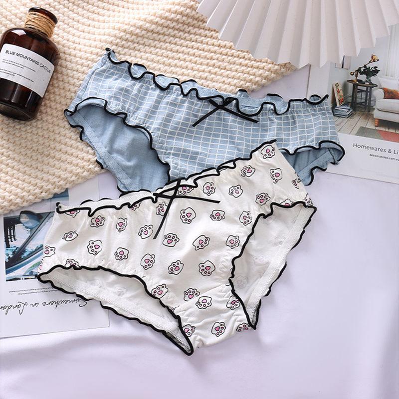 2PC Women's Panties Pure Cotton Comfortable Thin Section Antibacterial Sweet Breathable Girl Low Waist Briefs Schoolgirl