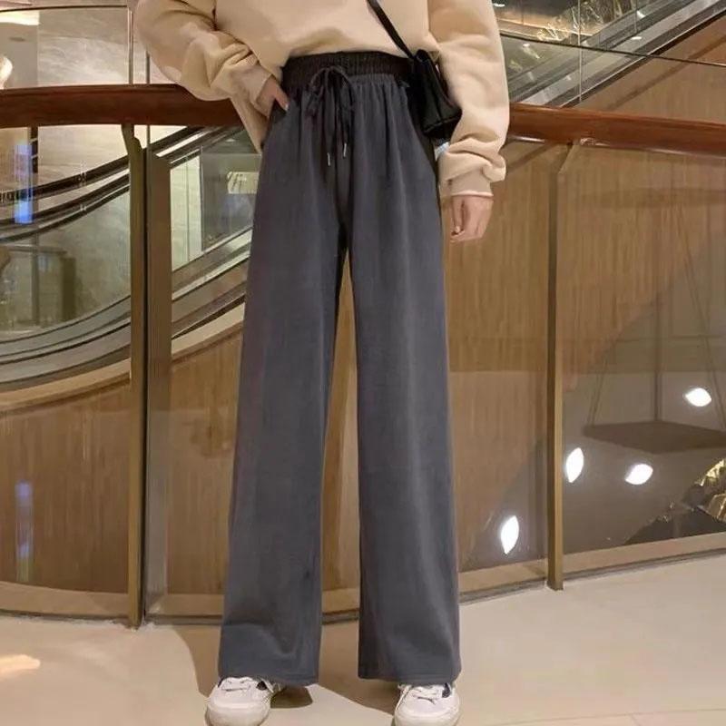 Women's Spring and Summer Casual Sports Pants Student Korean Style Loose Wide-leg Pants High-waisted Slim Vertical Straight-leg Pants Mopping Trousers