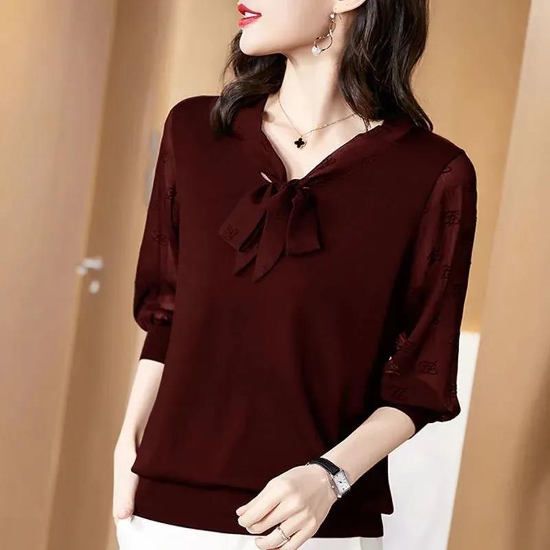 New Chiffon Blouse Office Lady Fashion Tops Sweet Bow Women Casual Long Sleeve Summer Pullover