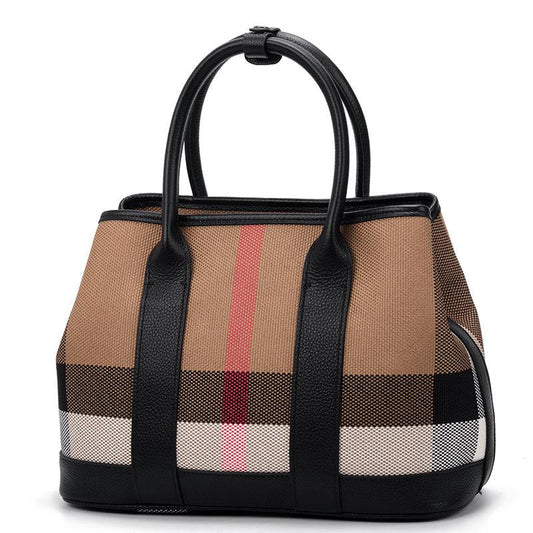 Leather Bag Ladies Trend Large Capacity Plaid Canvas Handbag All-match Commuter Shoulder Messenger Bag