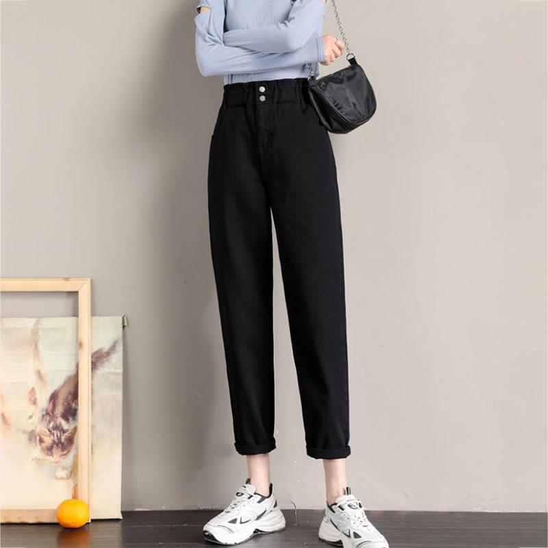 WTEMPO Women's Jeans Elastic Waist Wide Leg Straight Denim Big Pocket Trousers Denim Pants High Waist Harem Pants