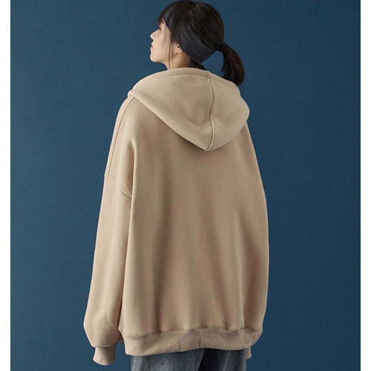 Autumn and Winter Lazy Wind Hooded Sweater Loose and Versatile Cardigan Jacket Women