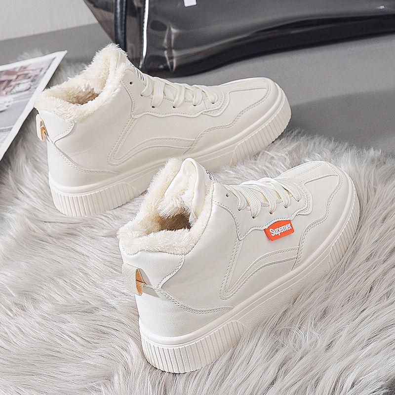 Autumn and Winter High-top White Shoes Women's Shoes All-match Casual Snow Boots Plus Velvet Cotton Shoes