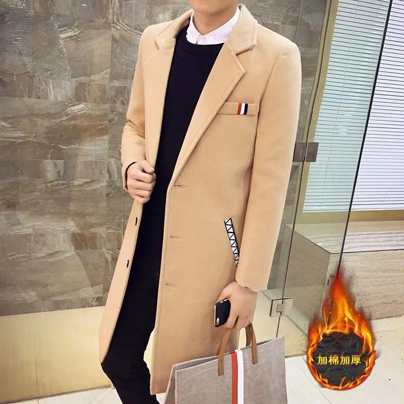 Winter Wool Jacket Men's Wool Coat Casual Slim Woolen Coat Men's Long Cotton Collar Trench Coat