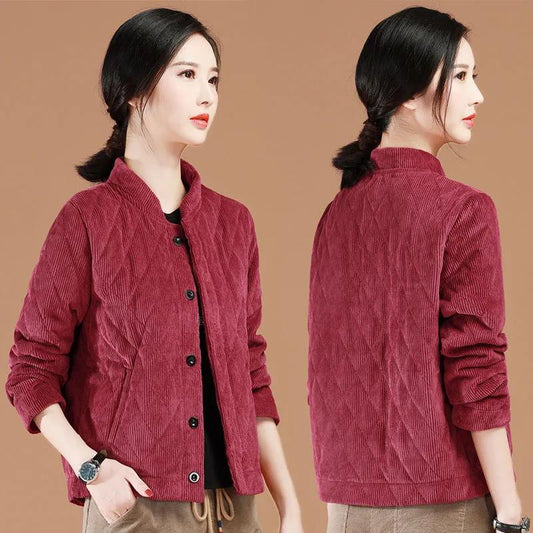 Corduroy Quilted Jacket Women's Warm Cotton Coat Corduroy Padded Short Jacket Women