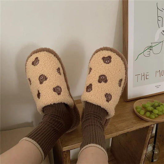 Cute Bear Slippers Autumn and Winter Warm Casual Flat Shoes Indoor Non-slip Cotton Shoes Soft Shoes