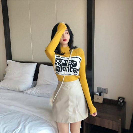 Autumn and Winter Tight Fit Pullover Long-sleeved Bottoming Shirt Printing Wild Sweater