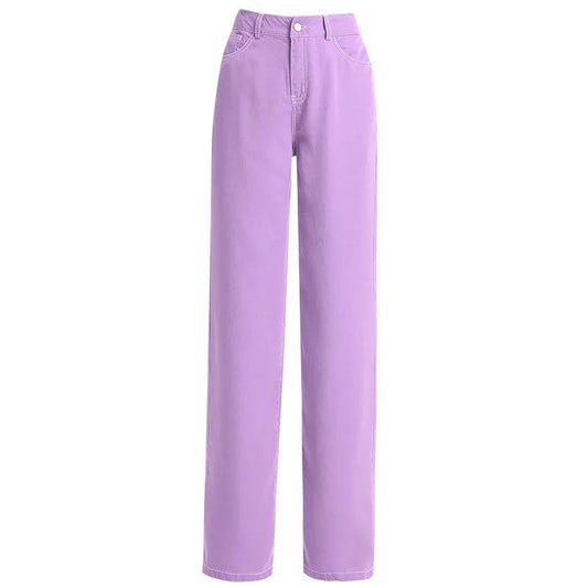 Purple Straight Jeans Female Spring and Autumn Trousers Tide High Waist Vertical Sexy Loose Wide Leg Pants Slim Trousers