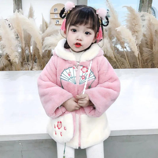 Girls' Winter Warm Jacket Thick Plus Fleece Sweater Children's Winter Windproof Hooded Top