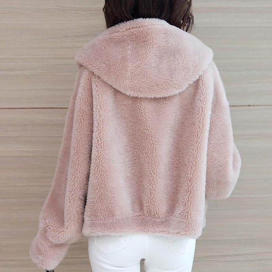 Warm and Anti-rabbit Fur Hooded Jacket Fashion All-match Fur Winter Jacket Women
